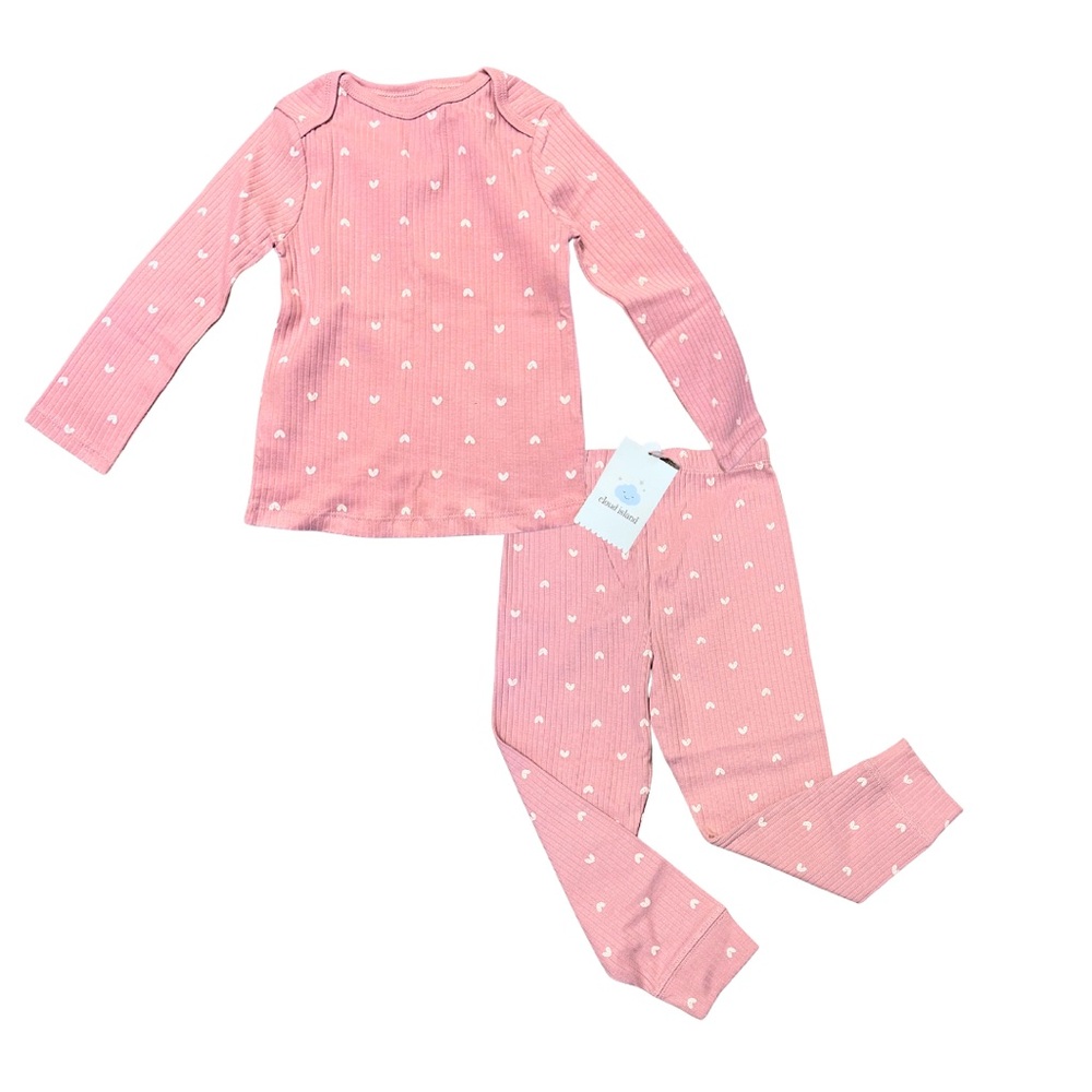 Cloud Island Pink and White Heart Pajama Set